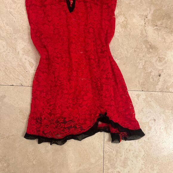 Linea Donatella Red and Black Lace Babydoll Sheet Slipdress Sz S - Picture 3 of 5